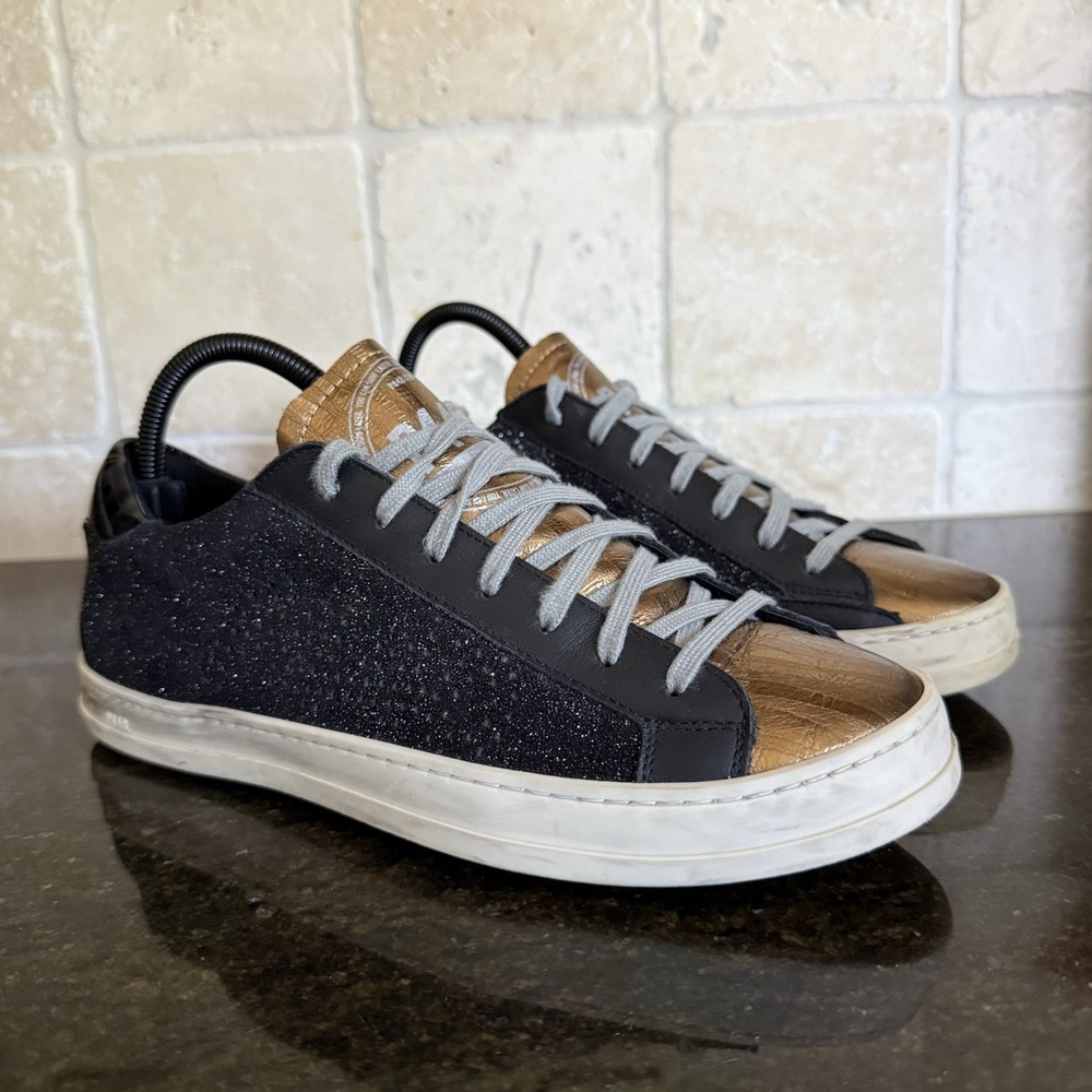 P448 John Glitter Black and Gold Low Top Sneakers EU 40 US 10 Made In Italy